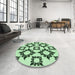 Round Patterned Mint Green Rug in a Office, pat215grn