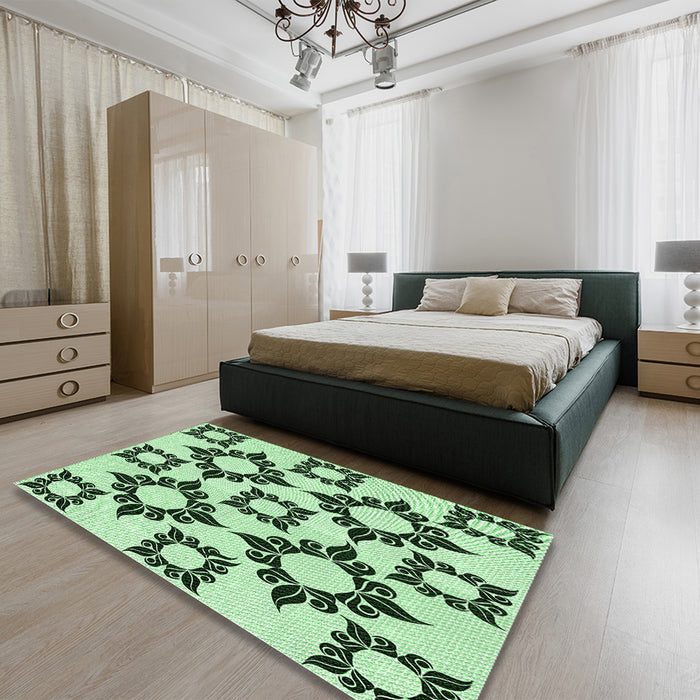 Patterned Mint Green Rug in a Bedroom, pat215grn