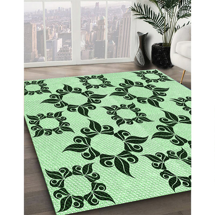 Patterned Mint Green Rug in Family Room, pat215grn