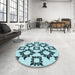 Round Patterned Electric Blue Rug in a Office, pat215lblu