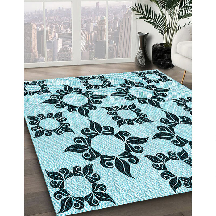 Patterned Electric Blue Rug in Family Room, pat215lblu