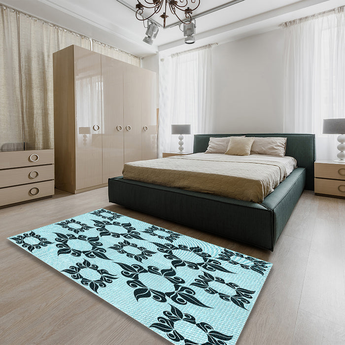 Round Machine Washable Transitional Electric Blue Rug in a Office, wshpat215lblu