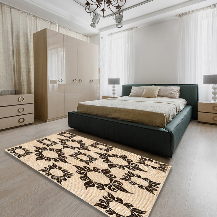 Patterned Red Brown Rug in a Bedroom, pat215org