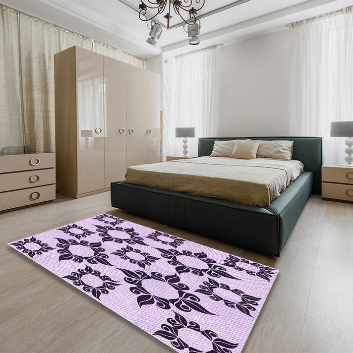 Patterned Purple Rug in a Bedroom, pat215pur