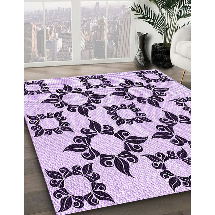 Patterned Purple Rug in Family Room, pat215pur