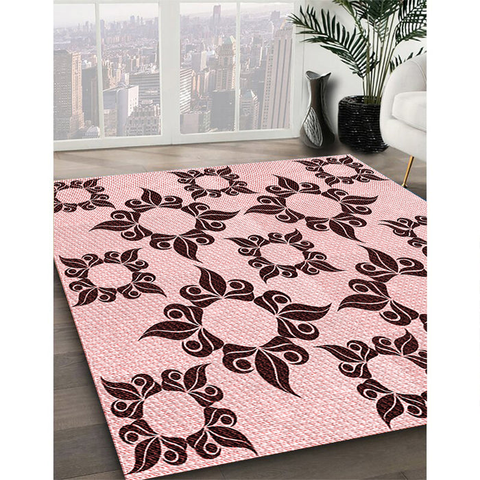Patterned Light Rose Pink Rug in Family Room, pat215rd