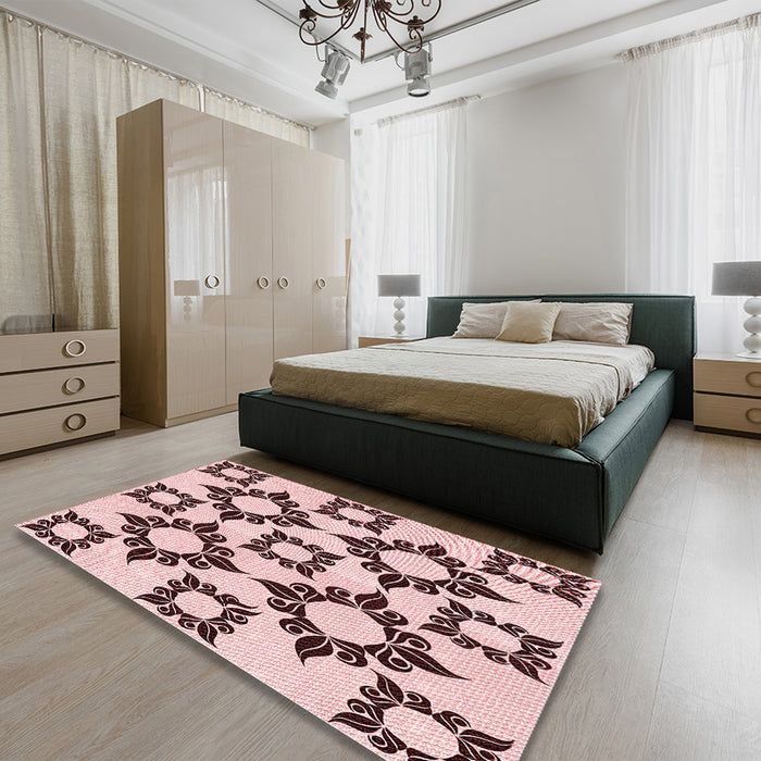 Round Machine Washable Transitional Light Rose Pink Rug in a Office, wshpat215rd