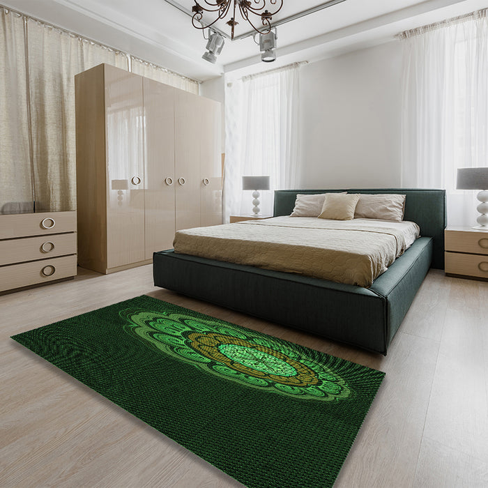 Patterned Green Rug in a Bedroom, pat2150grn