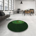 Round Patterned Green Rug in a Office, pat2150grn