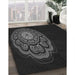 Patterned Black Rug in Family Room, pat2150gry