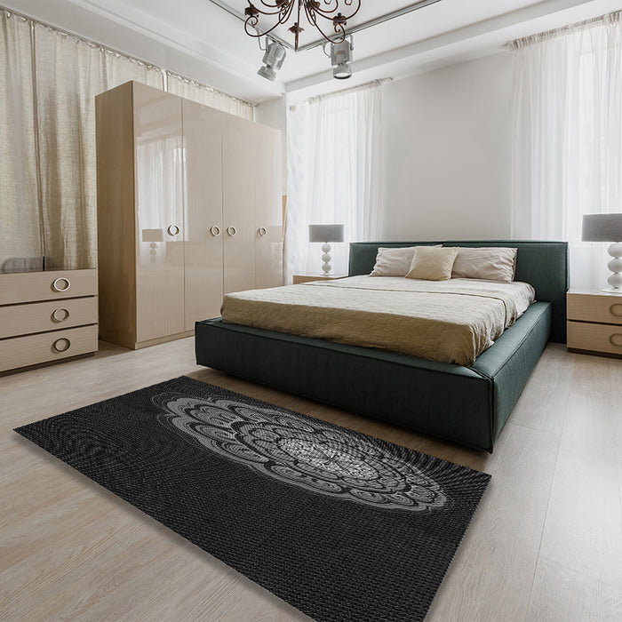 Patterned Black Rug in a Bedroom, pat2150gry