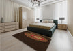 Patterned Saddle Brown Rug in a Bedroom, pat2150org