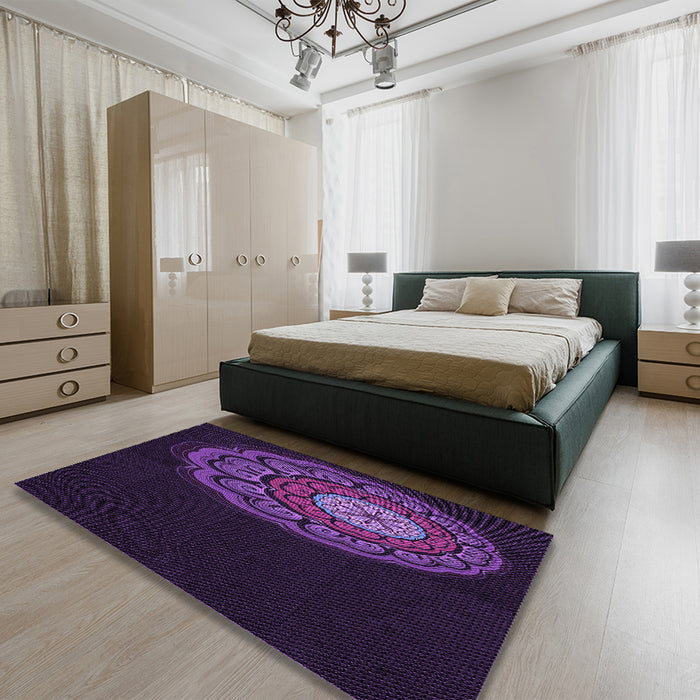 Patterned Deep Purple Rug in a Bedroom, pat2150pur
