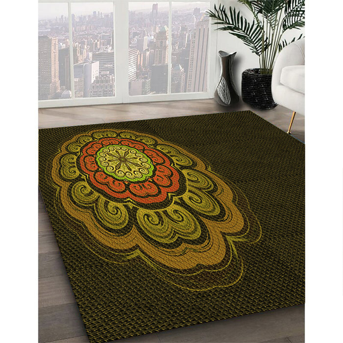 Machine Washable Transitional Dark Bronze Brown Rug in a Family Room, wshpat2150yw