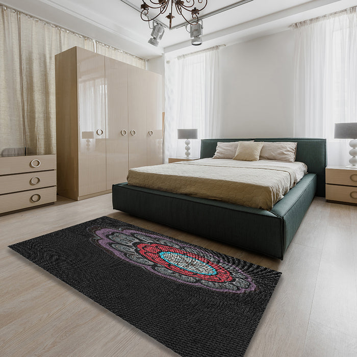 Machine Washable Transitional Carbon Gray Rug in a Bedroom, wshpat2150