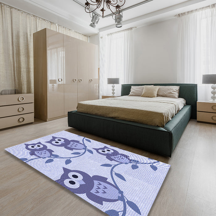 Round Machine Washable Transitional Blue Rug in a Office, wshpat2151blu