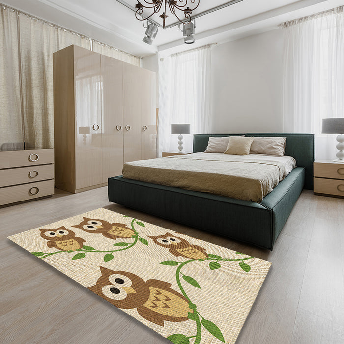 Round Machine Washable Transitional Golden Blonde Gold Rug in a Office, wshpat2151brn