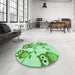 Round Patterned Green Rug in a Office, pat2151grn