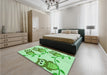 Patterned Green Rug in a Bedroom, pat2151grn