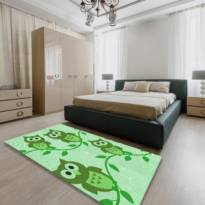 Patterned Green Rug in a Bedroom, pat2151grn