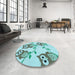 Round Patterned Blue Rug in a Office, pat2151lblu