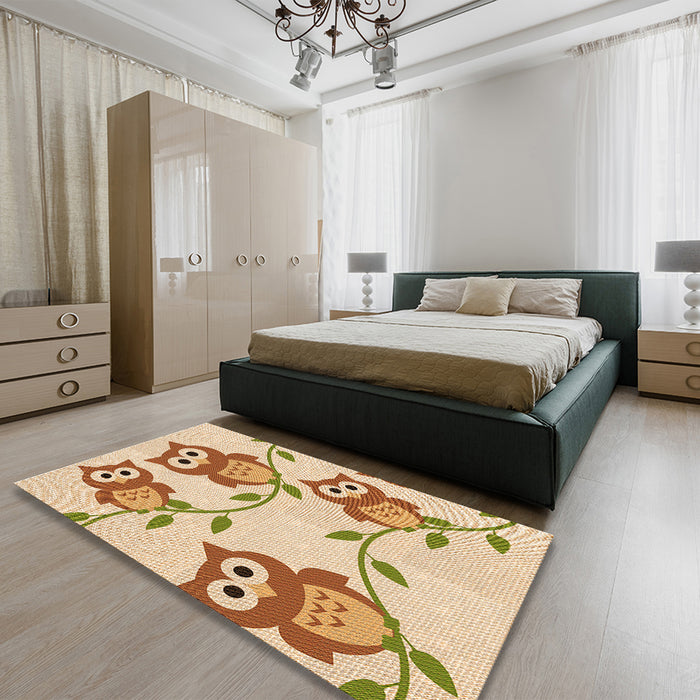 Patterned Khaki Gold Rug in a Bedroom, pat2151org