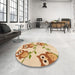 Round Patterned Khaki Gold Rug in a Office, pat2151org