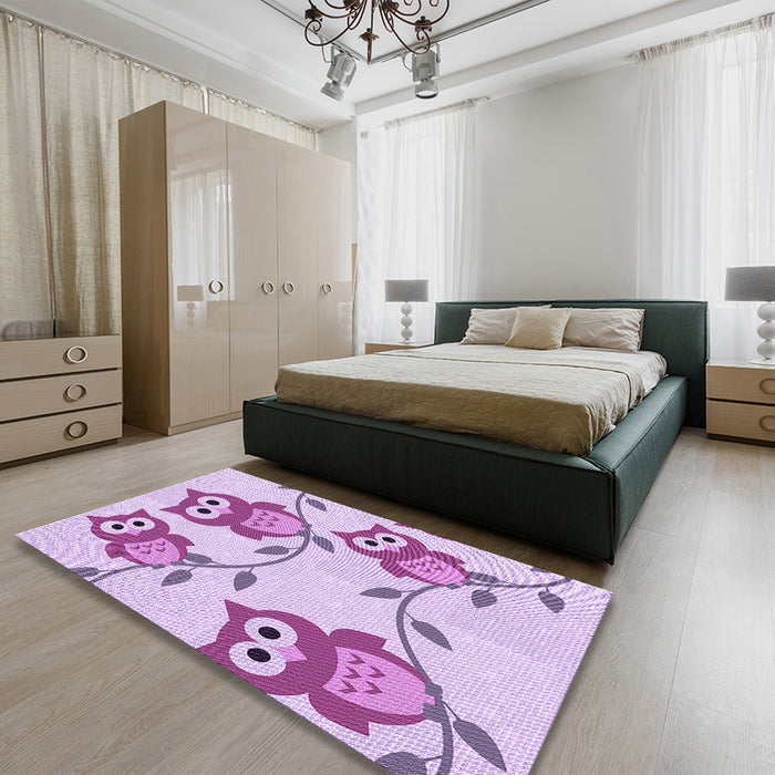 Round Machine Washable Transitional Medium Orchid Purple Rug in a Office, wshpat2151pur