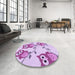 Round Patterned Medium Orchid Purple Rug in a Office, pat2151pur