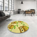 Round Patterned Dark Golden Brown Rug in a Office, pat2151yw