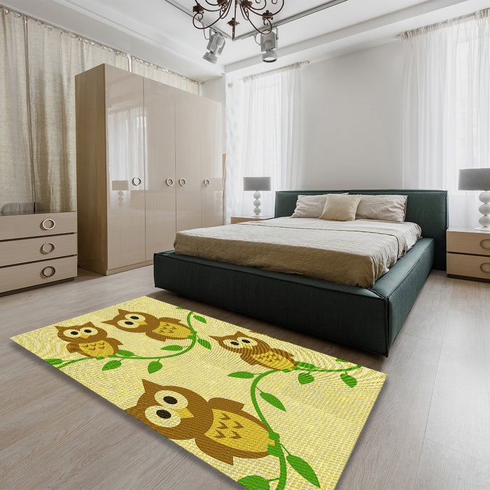 Round Machine Washable Transitional Dark Golden Brown Rug in a Office, wshpat2151yw