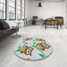 Round Machine Washable Transitional Khaki Green Rug in a Office, wshpat2151