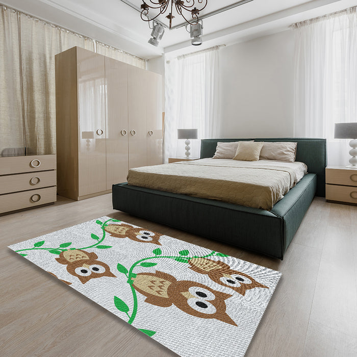 Patterned Khaki Green Novelty Rug in a Bedroom, pat2151