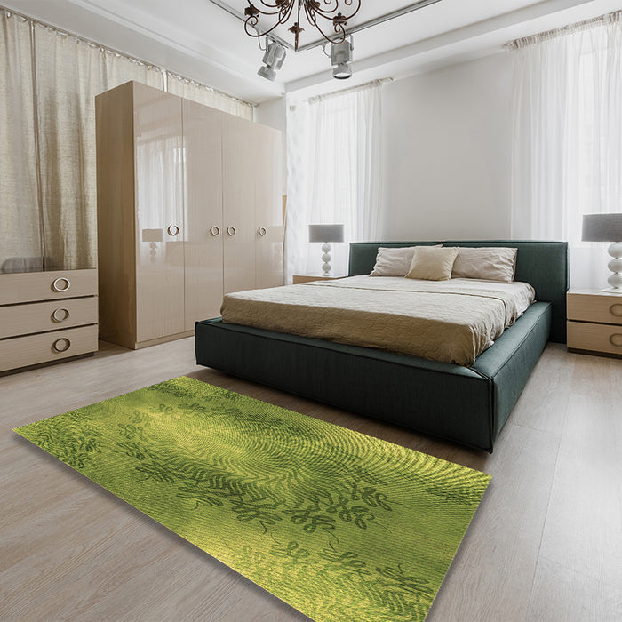 Patterned Pistachio Green Rug in a Bedroom, pat2152brn