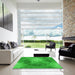 Square Patterned Lime Green Rug in a Living Room, pat2152grn