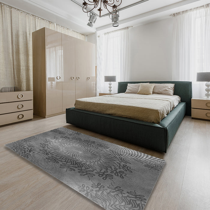 Patterned Gray Rug in a Bedroom, pat2152gry