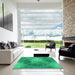 Square Patterned Spring Green Rug in a Living Room, pat2152lblu