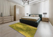 Patterned Olive Green Rug in a Bedroom, pat2152org