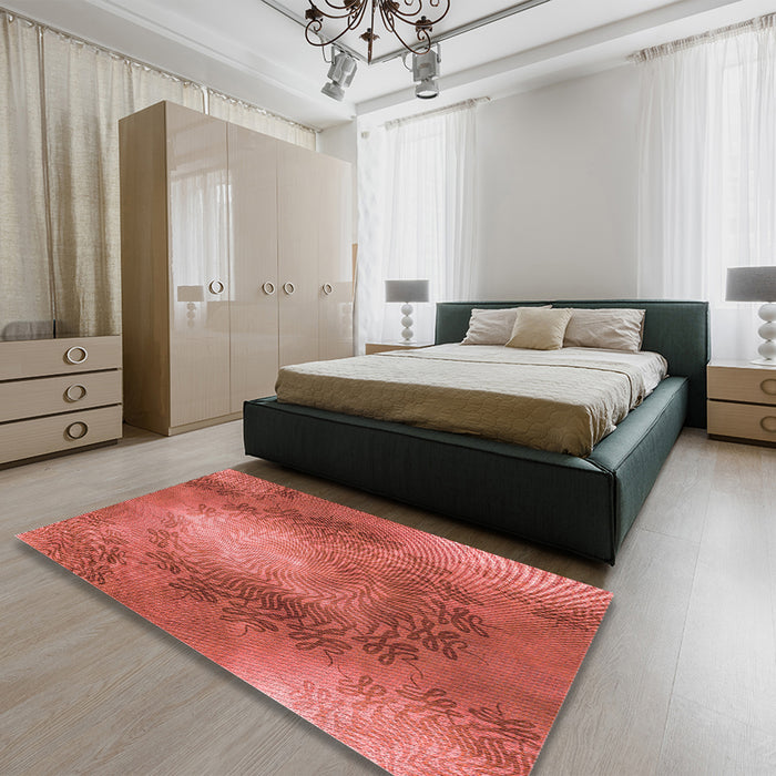 Round Machine Washable Transitional Red Rug in a Office, wshpat2152rd