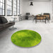 Round Patterned Dark Lime Green Rug in a Office, pat2152yw