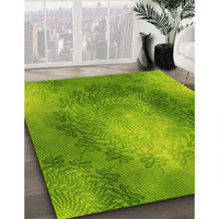 Patterned Dark Lime Green Rug, pat2152yw