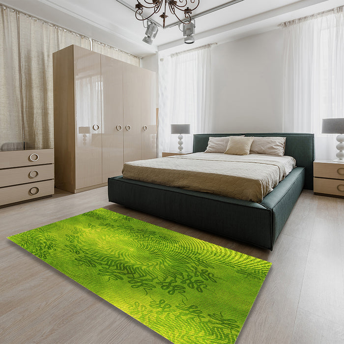 Round Machine Washable Transitional Dark Lime Green Rug in a Office, wshpat2152yw
