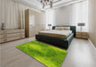 Patterned Dark Lime Green Rug in a Bedroom, pat2152yw