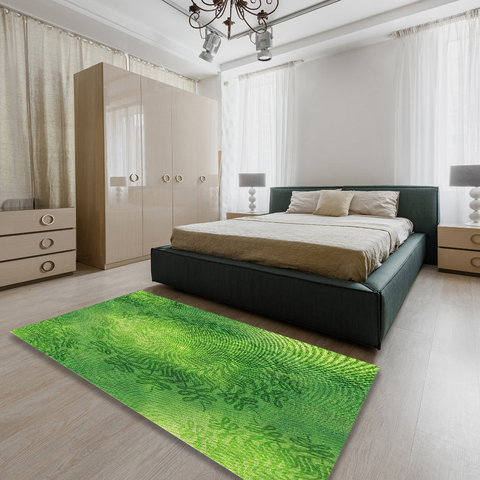 Patterned Green Novelty Rug in a Bedroom, pat2152