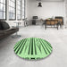 Round Patterned Light Green Rug in a Office, pat2153grn