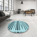 Round Patterned Blue Rug in a Office, pat2153lblu