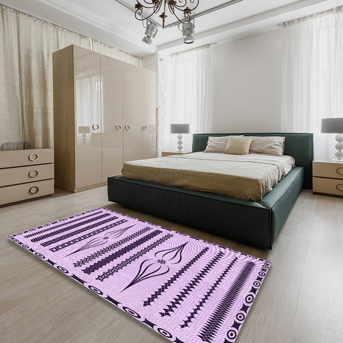 Patterned Blossom Pink Rug in a Bedroom, pat2153pur