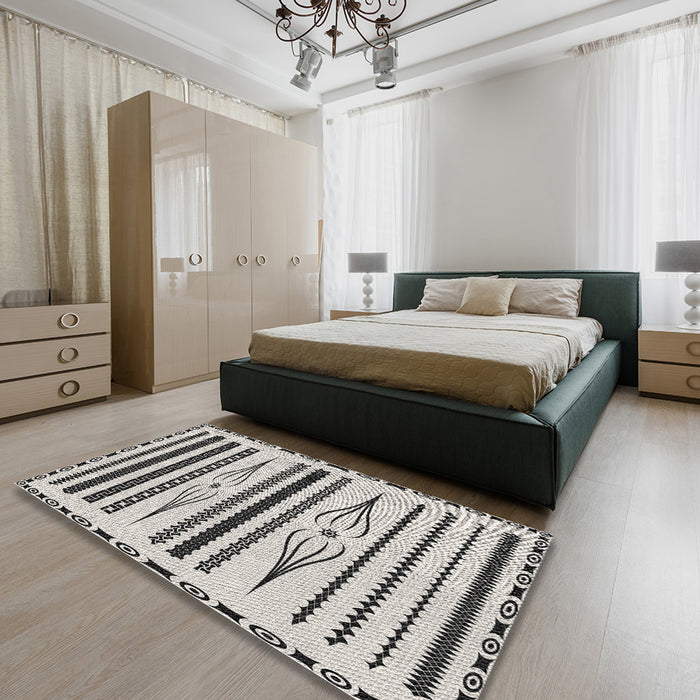 Patterned Gray Novelty Rug in a Bedroom, pat2153