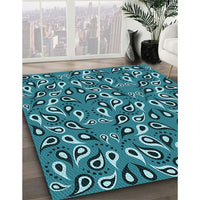 Patterned Medium Teal Green Rug, pat2154lblu