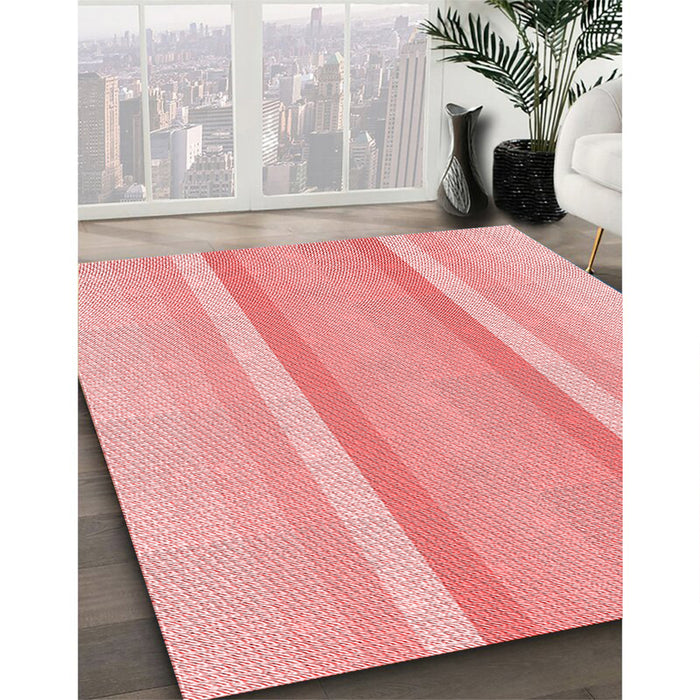 Patterned Pastel Pink Rug in Family Room, pat2155rd